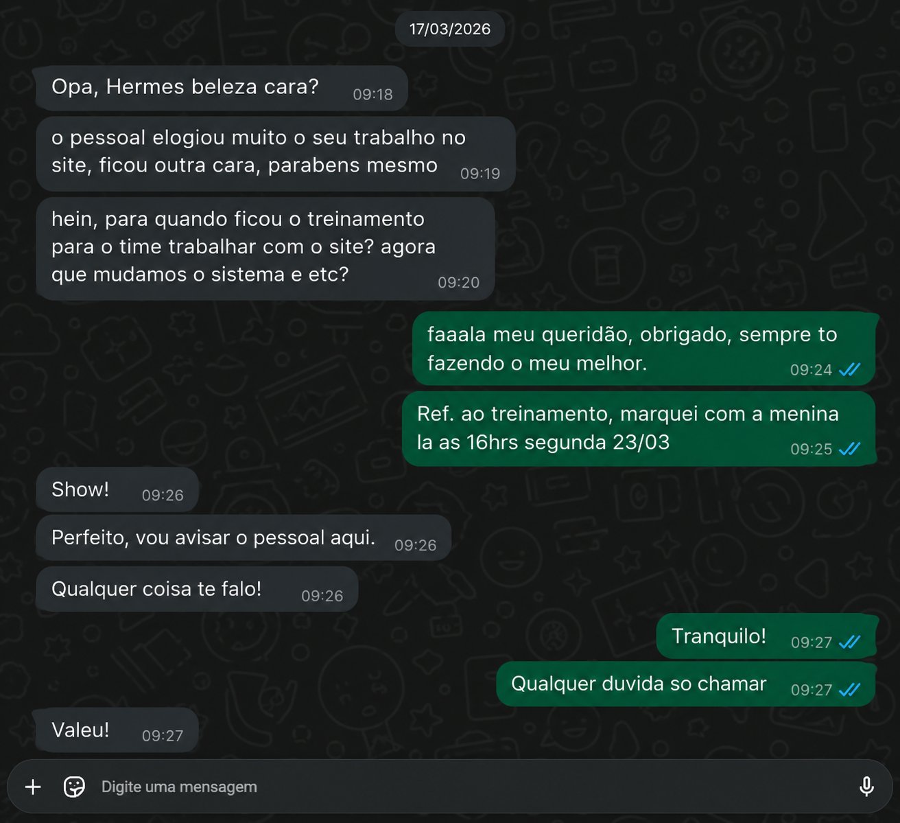 Conversa com cliente sobre o trabalho do Hermes