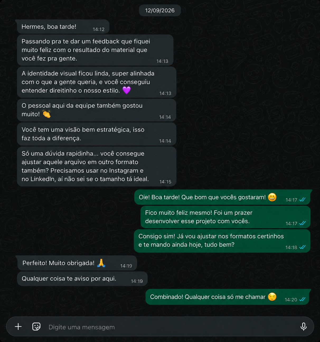 Conversa com cliente sobre o trabalho do Hermes